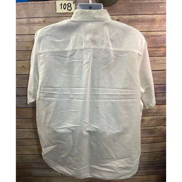 Eddie Bauer Linen Cotton Blend White SS Button Up Men's L 26x30 - Picture 2 of 11